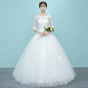 正統派シンプル 肌見せ具合がちょうどいい「透け感」のあるウェディングドレス【着後レビュー特典】袖あり 五分袖 プリンセスラインドレス 大きいサイズ カジュアル ブライダル ホワイト