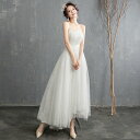 【P5倍+クーポン】ミモレ丈カジュアルウエディングドレス【着後レビュー特典】ガーデン挙式に合うナチュラル＆カジュアルな雰囲気 華やか Aラインドレス ストレートビスチェ バックリボン フィッシュテール チュール シンプル ヘルシー オフショル【wd-285】