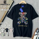 【50％OFFセール】Tシャツ 半袖 EU製 Emmauela イタリア ミラノ発 エジプト綿100％ 柔らか 通気 フラワーベア クマ柄 可愛い トップス カットソー スウェット プルオーバー シャツ ユニセックス レディース メンズ カップル ペアルック 通学 通勤 夏