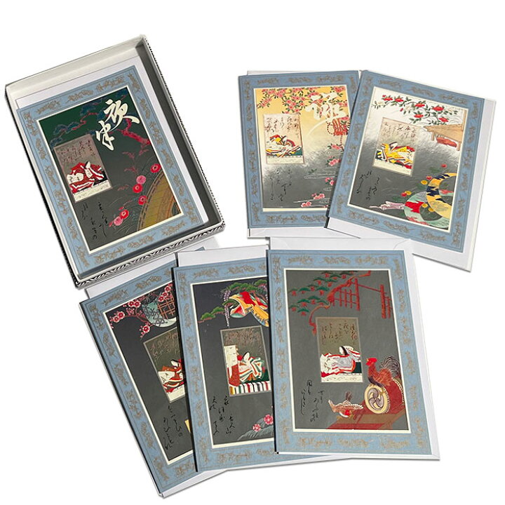 楽天市場 グリーティングカード クリスマスカード セット 和風 送料無料 小倉百人一首 カード ６枚入り 和紙 ちはやふる ちはやぶる 多目的 メッセージカード カードボックス ポストカード 絵葉書 バースデーカード ウェディングカード クリスマスプレゼント ギフト