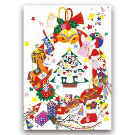 クリスマスカード 和風 和風 グリーティングカード 和風クリスマスカード ニューイヤーカード バレンタイン メッセージカード 冬 春節 旧正月 2024 新商品【F20-664s-24】クリスマスリース 多目的 和紙 ポストカード 絵葉書 福井朝日堂 京都