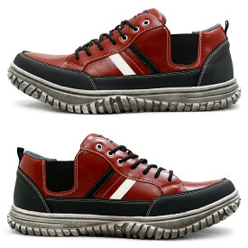 スニーカー メンズ 幅広 甲高 4E カジュアルシューズ 軽量 伸縮 サイドゴア PUレザー 着色加工底 ミドルカット 履き脱ぎしやすい 少し大きめ設計 おしゃれ 紐靴 EDWIN エドウィン edm639｜正規販売店 11月1日～3色新発売！