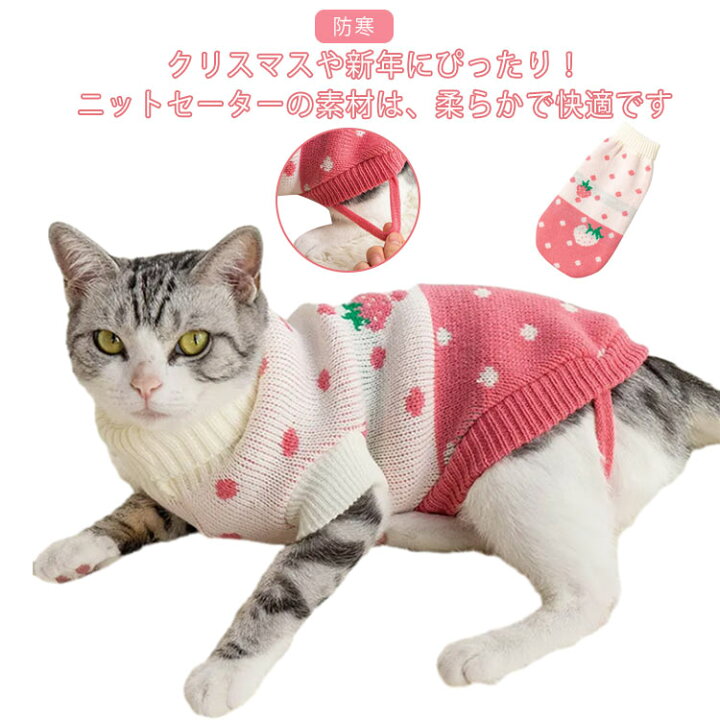 楽天市場】キャットウェア ペット服 猫服 犬服 防寒 セーター 冬 苺 
