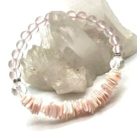 パワーストーン ブレスレット 天然石 ピンクシェル モザンビーク産ローズクォーツ ハンドメイド アクセサリー プレゼント 女性 男性 ギフト 運気 幸運 オリジナル メンズ レディース