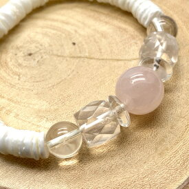 パワーストーン ブレスレット 天然石 ローズクォーツ シェル No.14038 ハンドメイド アクセサリー プレゼント 女性 男性 ギフト 運気 幸運 オリジナル メンズ レディース