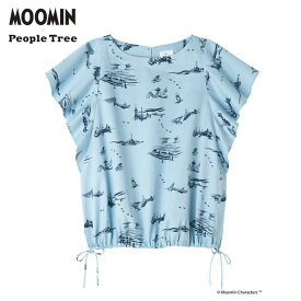 People Tree × Moomin オーガニックコットンドローストリングブラウス 『ムーミンパパ海へ行く』 ブルー系 (M／L)
