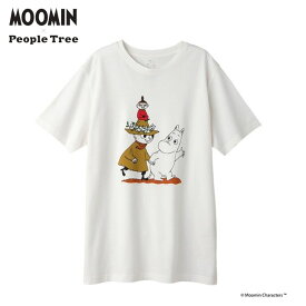 People Tree × Moomin オーガニックコットンユニセックスTシャツ 「仲良し3人組」 (S／M／L) エコホワイト