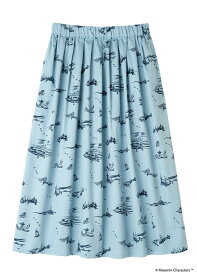 People Tree × Moomin オーガニックコットンタックパネルスカート 『ムーミンパパ海へ行く』 ブルー系 (M／L)