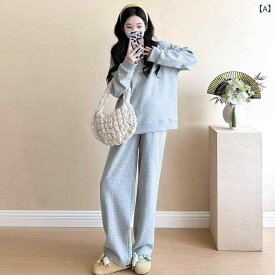 マタニティ 秋 カジュアル ゆったり スウェット トップス セット 2点 組 快適 伸縮性 素材 かわいい デザイン ルーズ フィット 妊婦服 普段使い