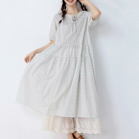 レディース 夏 ワンピース 大きめサイズ 短袖 ゆったりシルエット 綿麻素材 爽やか かわいい デザイン 軽量 通気性 良い