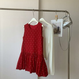 ワンピース レディース 赤 水玉柄 キャミソール 夏用 学院風 小柄向け レトロ かわいい ショート丈 軽やか 普段使い 甘め シルエット
