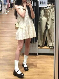 ワンピース レディース 夏用 ハンギングネック 蝶結び紐 ドールスカート 甘め 少女風 小柄対応 短丈 カジュアル かわいい デザイン ユニーク シルエット