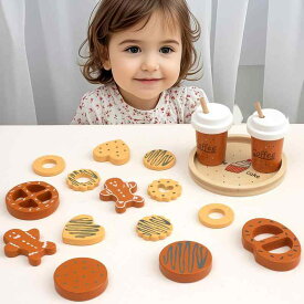 おもちゃ キッズ 子供 玩具 おままごと 模擬 カフェ クッキー ビスケット コーヒー 焼き菓子 ドーナツ ケーキ 木のおもちゃ 木製玩具 知育玩具 親子ゲーム 室内遊び ごっこ遊び 幼稚園 保育園 小学生 男の子 女の子 プレゼント ギフト 誕生日 ク