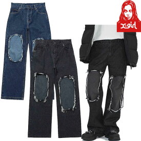 エックスガール X-GIRL DISTRESSED 2TONE DENIM デニム パンツ ダメージ リペア 2ウェイ ジーンズ Y2K 韓国 大人 ブランド 新品 正規品