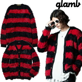 glamb グラム Fuzzy Border Cardigan ファジー ボーダー カーディガン 羽織り カートコバーン Black×Red バンド ロック メンズ レディース ユニセックス