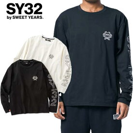 ロンT 長袖 SY32 by SWEET YEARS エスワイサーティトゥ NEO SHIELD LOGO L/S TEE ネオシールド ロゴ 袖プリント メンズ 人気 シンプル セットアップ 正規 新品