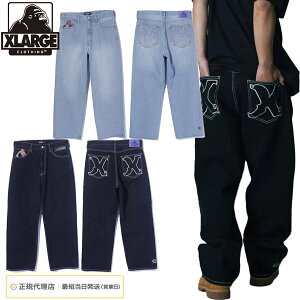 �G�N�X�g�����[�W XLARGE �����Y �f�j���p���c EMBROIDERED DENIM PANTS �h�J ���S �O���t�B�b�N �t�������O�X �X�g���[�g 101262031010