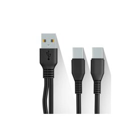Cable Factory【 充電 Type C 二股ケーブル 1M 黒色 】 1本で USBーC スマホ タブレットを2台同時に充電 TypeC Y字ケーブル 分岐ケーブル 2 in1 超便利 USBケーブル + F.Wave オリジナル レザ
