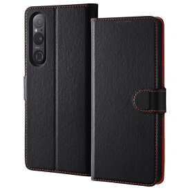 レイ・アウト Xperia 1 V au SOG10 docomo SO-51D 耐衝撃 手帳型レザーケース シンプル マグネット/ブラック/レッド RT-RXP1M5ELC1/BR