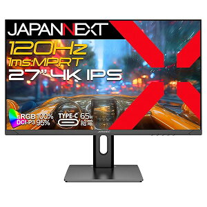 JAPANNEXT 27C` IPSpl 120Hz/1ms(MPRT)Ή 4K(3840x2160)𑜓x Q[~Oj^[ JN-IPS27G120U-HSPC6 HDMI2.1 DP USB Type-C(ő65Wd) HDR4