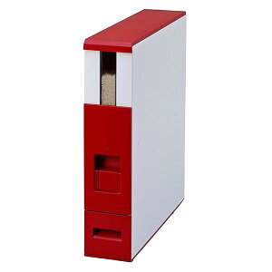 エムケー精工 米びつ 6kg スリム 幅10cm 鋼板製(頑丈/サビにくい) ライスストッカー レバー方式 ライスエース レッド キャスター付き RCB-06SR