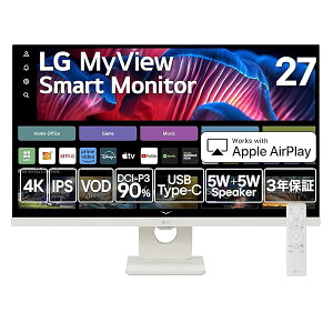 LG �X�}�[�g���j�^�[ 27SR73U-W/LG MyView Smart Monitor / 27�C���` 4K / webOS 23 / IPS / ��10.7���F�\��(8bit+FRC) / DCI-P3 90% / �A���`�O���A / 5W+5W