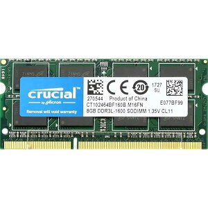 Crucial [Micron��] DDR3L �m�[�g�p�������[ 8GB ( 1600MT/s / PC3-12800 / CL11 / 204pin / 1.35V/1.5V / SODIMM ) CT102464BF160B