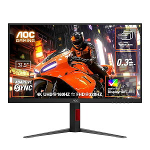 AOC �f���A�����[�h�Q�[�~���O���j�^�[ 31.5�C���`, UHD@160hz/FHD@320hz(�f���A�����t���b�V�����[�g), �������x0.3ms, FastIPS, �P�x450cd/m2�AHDMI2.1x2/ DP1.4x1, DisplayH