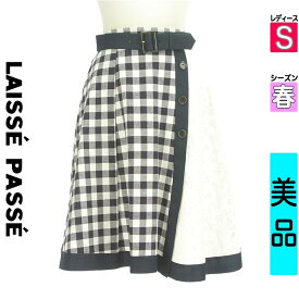 【マラソン限定!P10倍×10%OFFクーポン】【中古】 ＼売り尽くし!／【大幅値下】 レッセパッセ LAISSE PASSE スカート S 紺色/ネイビー レディース 春 /レース切替ギンガムチェック柄膝丈スカート