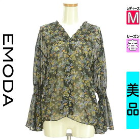 【超得★4/2(火)まで!P10倍】【中古】 ＼売り尽くし!／【大幅値下】 エモダ EMODA カットソー プルオーバー 長袖 M ブラック レディース 春 /Vネック花柄シアーカットソー