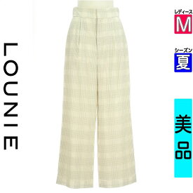 【超得★4/2(火)まで!P10倍】【中古】【セール】 ルーニィ LOUNIE パンツ M ホワイト レディース 夏 /チェック織セミワイドパンツ【ブランド古着のファレット】