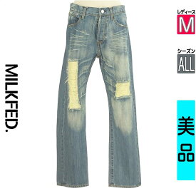 【超得★20%OFFクーポン】【中古】 ＼売り尽くし!／【大幅値下】 ミルク フェド MILKFED. デニムパンツ M 水色/ライトブルー レディース オールシーズン /ダメージ加工ストレートデニムパンツ