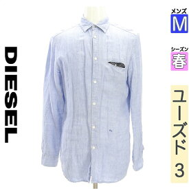 【25日(土)限定★20%OFFクーポン×P10倍】【中古】 【セール】 ディーゼル DIESEL カジュアルシャツ 長袖 M 水色/ライトブルー メンズ 春 /柄ポケット付きリネンシャツ