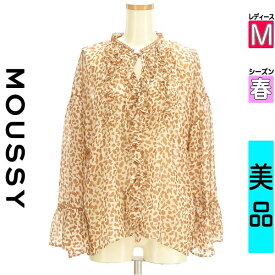 【超得★20%OFFクーポン】【中古】 ＼売り尽くし!／【大幅値下】 マウジー MOUSSY カットソー プルオーバー 長袖 M ブラウン レディース 春 /レオパード柄ラッフルシアーブラウス