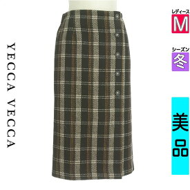 【超得★20%OFFクーポン】【中古】【セール】 イェッカヴェッカ YECCA VECCA ロングスカート マキシスカート M ブラック レディース 冬 /ラップ風膝下丈チェック柄タイトスカート