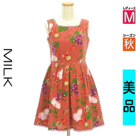 【超得★4/2(火)まで!P10倍】【中古】【セール】 ミルク MILK ワンピース チュニック ノースリーブ M ピンク レディース 秋 /起毛フルーツ柄ノースリワンピース【ブランド古着のファレット】