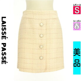 【超得★15%OFFクーポン】【中古】【セール】 レッセパッセ LAISSE PASSE ミニスカート S ピンク レディース 春 /フロントボタンツイードミニスカート 【ブランド古着のファレット】