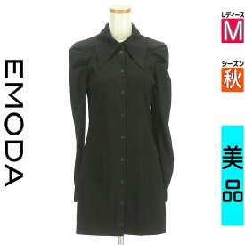 【中古】【セール】 エモダ EMODA ワンピース チュニック 長袖 M ブラック レディース 秋 /パワーショルダーミニワンピース 【ブランド古着のファレット】