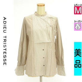 【超得★20%OFFクーポン】【中古】【セール】 アデュートリステス ADIEU TRISTESSE ブラウス 長袖 M ベージュ レディース 春 /ストライプ切替ノーカラーブラウス