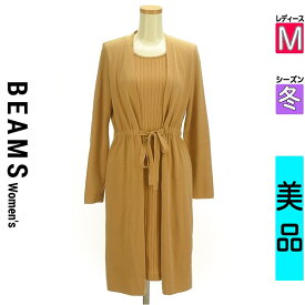 【中古】【セール】 ビームス　ウーマン BEAMS Women's ワンピース チュニック 長袖 M ベージュ レディース 冬 /レイヤード風膝丈ニットワンピース 【ブランド古着のファレット】