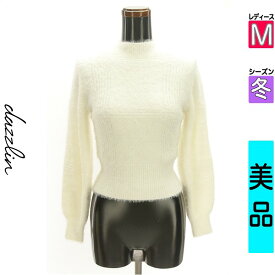 【超得★4/2(火)まで!P10倍】【中古】【人気】 ダズリン dazzlin ニット 長袖 M ホワイト レディース 冬 /チェック柄シャギーニットトップス【ブランド古着のファレット】