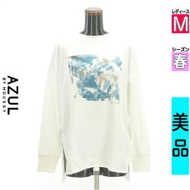 【超得★15%OFFクーポン】【中古】【人気】 アズールバイマウジー AZUL by moussy スウェット パーカー 長袖 M ホワイト レディース 春 /フロントプリントスウェットトップス 【ブランド古着のファレット】