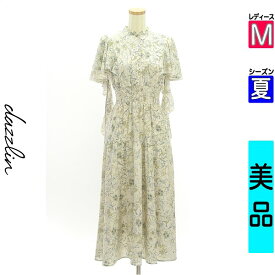 【中古】【人気】 ダズリン dazzlin ワンピース チュニック 半袖 M アイボリー レディース 夏 /フリル袖花柄シフォンロングワンピース 【ブランド古着のファレット】