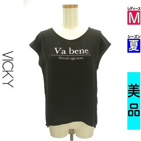 【中古】【セール】 ビッキー VICKY Tシャツ 半袖 M ブラック レディース 夏 /フレンチスリーブロゴTシャツ