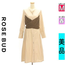 【超得★SS限定20%OFFクーポン】【中古】【セール】 ローズバッド ROSE BUD ワンピース チュニック 長袖 M ベージュ レディース 春 /切替カシュクールシャツワンピース スーパーSALE