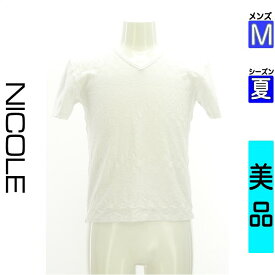 【中古】【新着】 ニコル NICOLE カジュアルシャツ 半袖 M ホワイト メンズ 夏 /チェックタッチVネックTシャツ