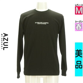 【中古】【新着】 アズールバイマウジー AZUL by moussy Tシャツ 長袖 M ブラック レディース 春 /ロゴ刺繍ロンT