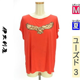 ＼14周年記念★全品15%OFFクーポン×P2倍／ イタリヤ 伊太利屋 カットソー プルオーバー レディース 夏 半袖 レッド M 鷲刺繍フレンチスリーブカットソー 【中古】【古着】【大幅値下】お買い物マラソン