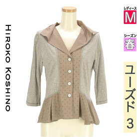 ヒロココシノ HIROKO KOSHINO カーディガン ボレロ レディース 春 グレー M 配色ドットペプラムカーディガン 【中古】【古着】【新着】