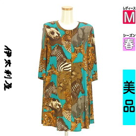 ＼14周年記念★半額クーポン対象×P2倍／ イタリヤ 伊太利屋 ニット レディース 春 長袖 グリーン M 七分袖アニマルニットカーディガン 【中古】【古着】【大幅値下】お買い物マラソン